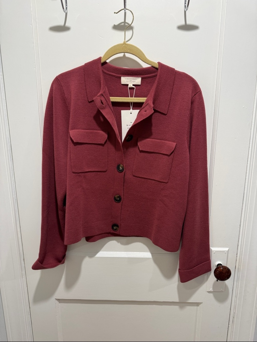 Sezane Betty Button-Front Pocket Cardigan - Rosewood